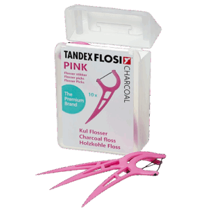 Tandex Flosi Flosser Pink Charcoal Floss (10 stk)