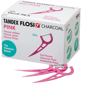 Tandex Flosi Flosser Pink Charcoal Floss (80 stk)