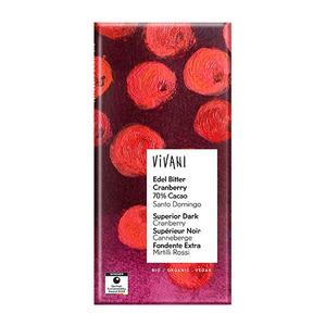 Vivani Mørk Chokolade m. Tranebær - 80 g.
